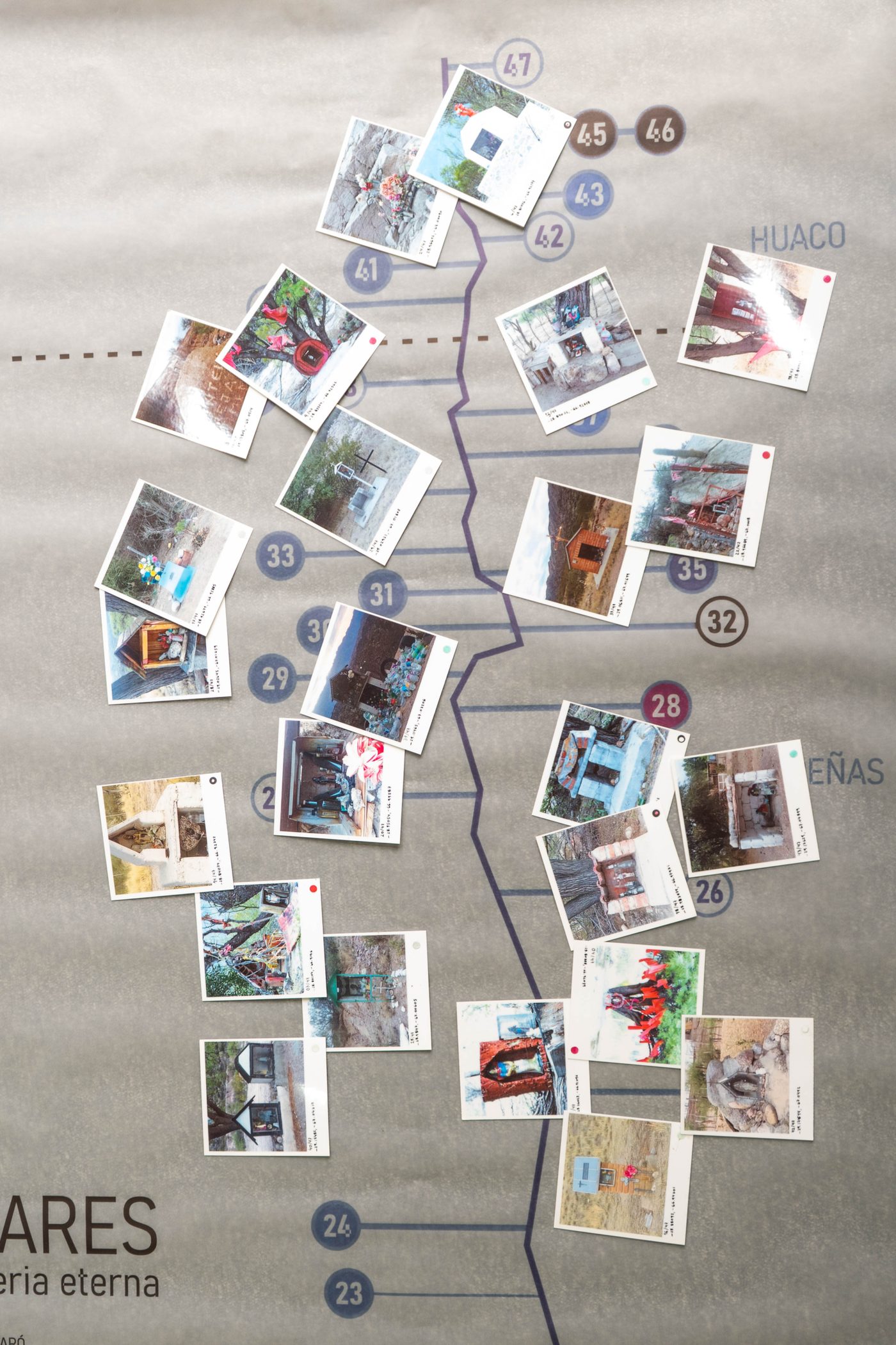 Obra de Jimena Vera Psaró: infografía de la ruta con los altares populares fotografiados
